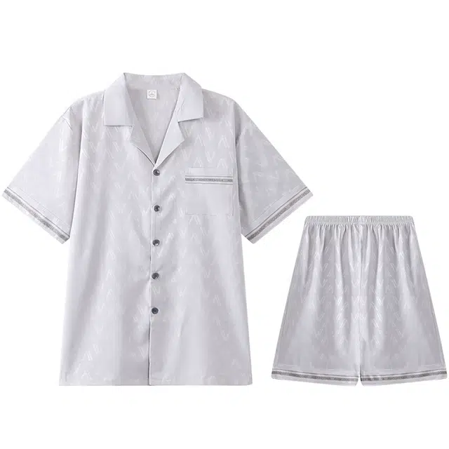 怀尔蔚 翻领短袖舒适薄款家居服可外穿睡衣套装 男款