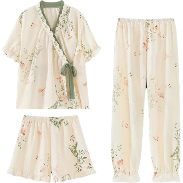 顶瓜瓜 时尚透气舒适简约三件套家居服夏季睡衣套装 女款