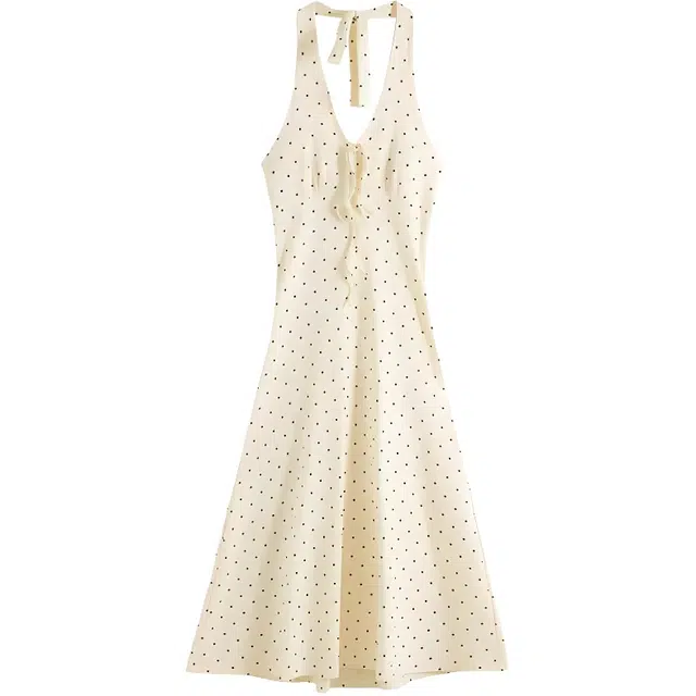 木清清 夏日小裙子法式波点女夏季海边度假长裙无袖连衣裙 女款