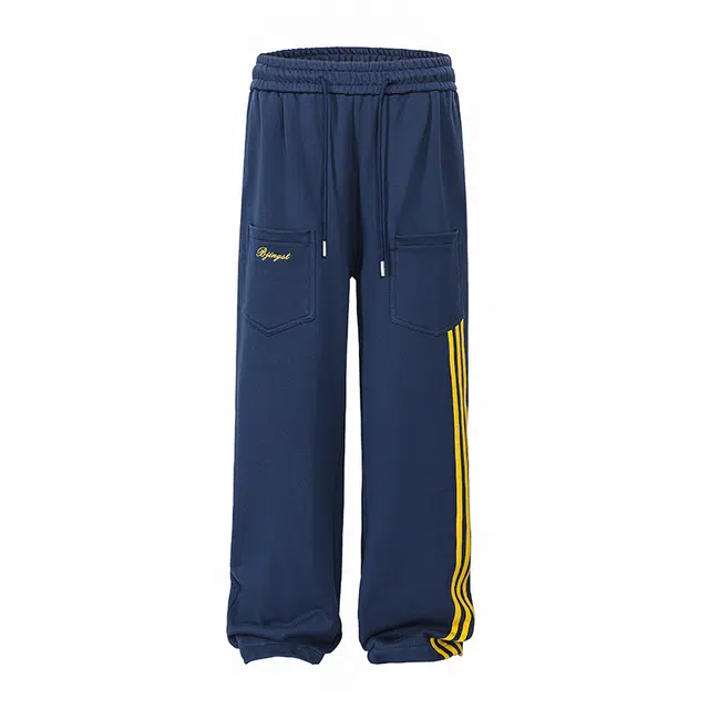 欧路得 设计感美式三条杠卫裤男高街潮牌复古学院风慵懒垂感直筒休闲裤 男款