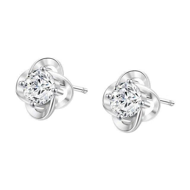 中国黄金 珍·尚银 幸运四叶草 闪耀小众设计百搭不撞款  轻奢精致优雅 养耳洞 足银 耳钉 女款 礼物礼盒