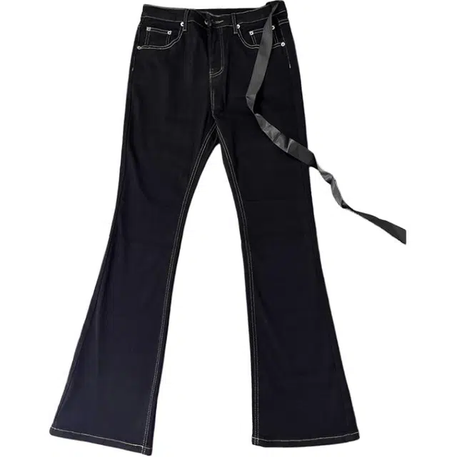 宝米卡 高街长飘带微喇叭裤美式修身显瘦拖地长裤子牛仔裤 男女同款