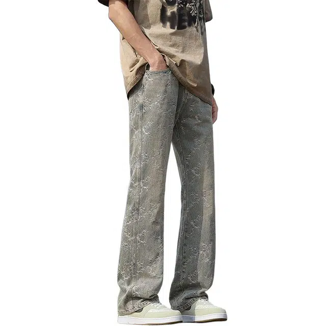 童先森 微喇美式宽松提花休闲牛仔裤 男款