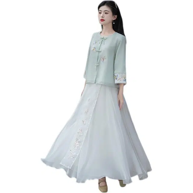 丝絮丝绸 新中式文艺仙气风汉服设计两件套裙装套装 女款