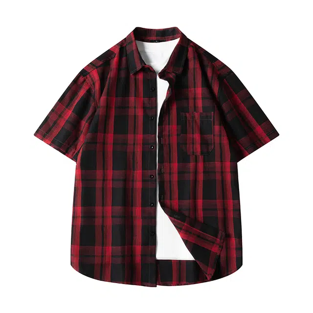 寻星记 美式复古简约潮流宽松格纹长袖上衣外套男衬衫 男女同款