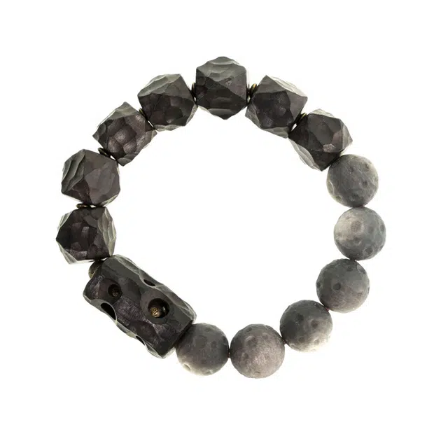 宣华意 手工雕刻陨石纹理 复古潮流文玩百搭 黑曜石 手串 男女同款情侣款