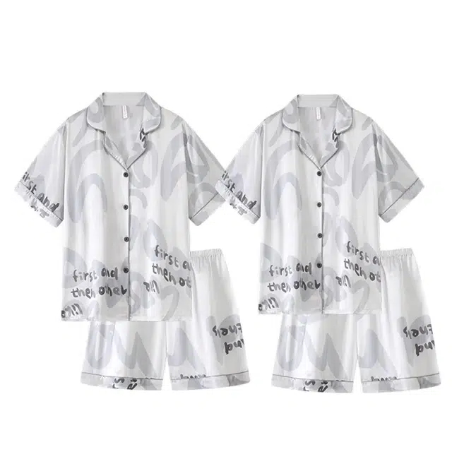 俏韵 翻领短袖高级感薄款凉感家居服可外穿三分裤夏季睡衣套装 男女同款