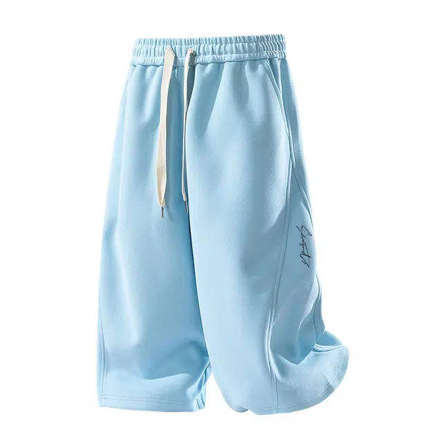 红蜻蜓 美式复古潮牌百搭简约纯色设计感涂鸦印花直筒五分裤休闲短裤 男女同款