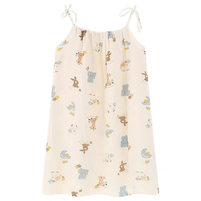 俏韵 圆领卡通可爱凉感吊带中长款家居服可外穿无袖睡裙 女款