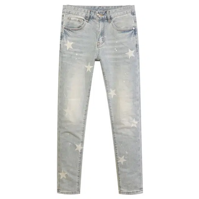 吉肯蒂 春夏薄款欧版潮流水洗印花百搭修身弹力牛仔裤 男款