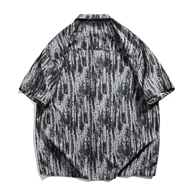 领航骆驼 复古休闲日常百搭渐变宽松简约时尚高级感落肩翻领短袖衬衫 男女同款