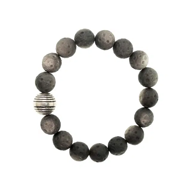 宣华意 手工复古简约个性月球陨石纹 黑曜石 手串 男女同款情侣款