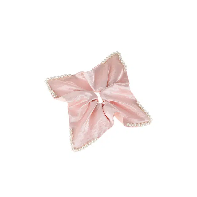 水中玉 白色缎面仿珍珠方巾大肠发圈高级感扎头发橡皮筋发绳头饰 布艺 头绳 女款