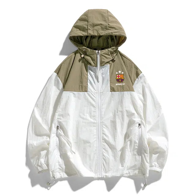 巴塞罗那足球俱乐部 山系户外拼色字母印花简约百搭轻薄连帽 超轻透气速干防晒服 男女同款