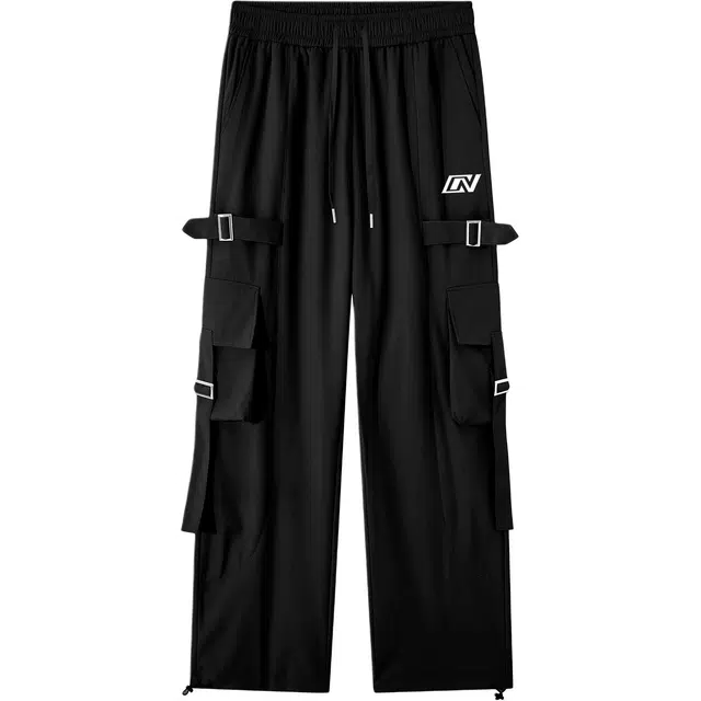 中国航天 美式高街字母印花基础款纯色时尚大口袋重工设计感舒适简约潮流长裤户外机能风百搭宽松休闲垂感工装裤 男女同款