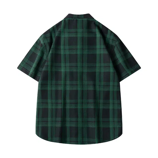 寻星记 美式复古简约潮流宽松格纹长袖上衣外套男衬衫 男女同款