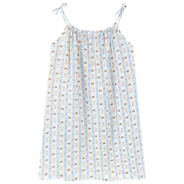 俏韵 圆领卡通可爱吊带凉感中长款家居服可外穿无袖睡裙 女款