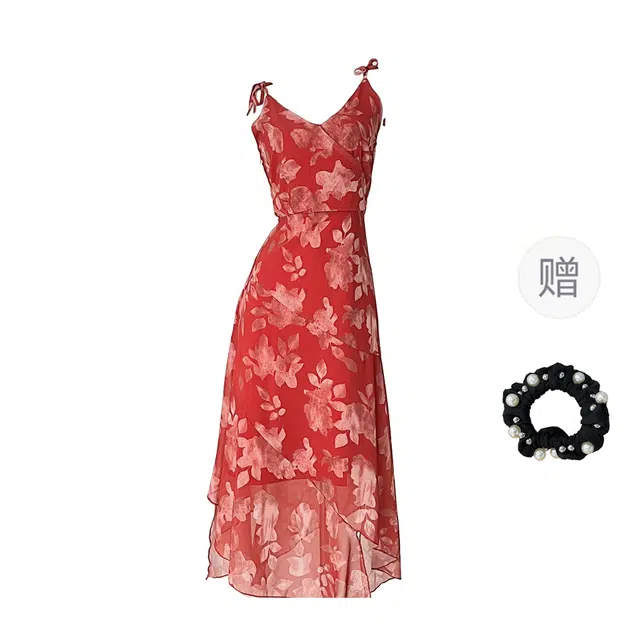 雾闪闪 复古不规则碎花裙女夏印花无袖连衣裙 女款