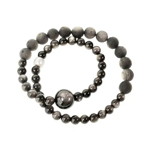 宣华意 手工雕刻 个性潮流百搭复古 黑曜石 手串 男女同款情侣款