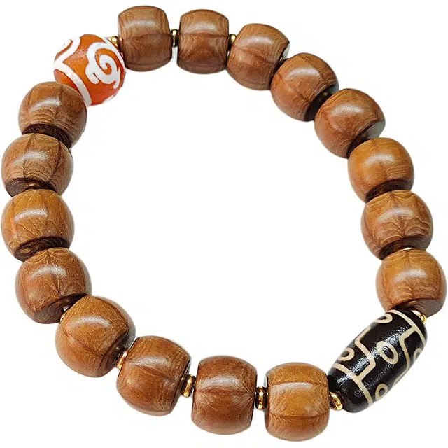 得笙陌 天珠国潮好运转运珠文玩新中式佛珠盘玩串 六道木 木作手串 男女同款情侣款