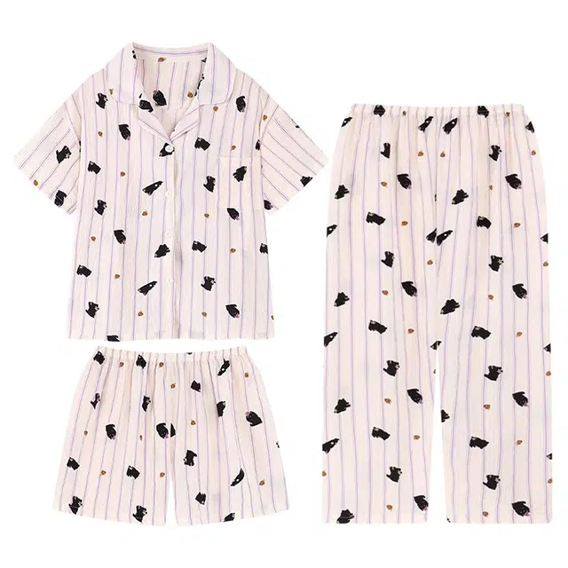 俏韵 翻领卡通动物甜美短袖薄款家居服可外穿睡衣套装 女款