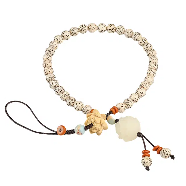 东方翡翠 黄杨木莲花 新中式国潮风手机配件 旗袍汉服文玩珠 星月菩提 挂件 男女同款情侣款