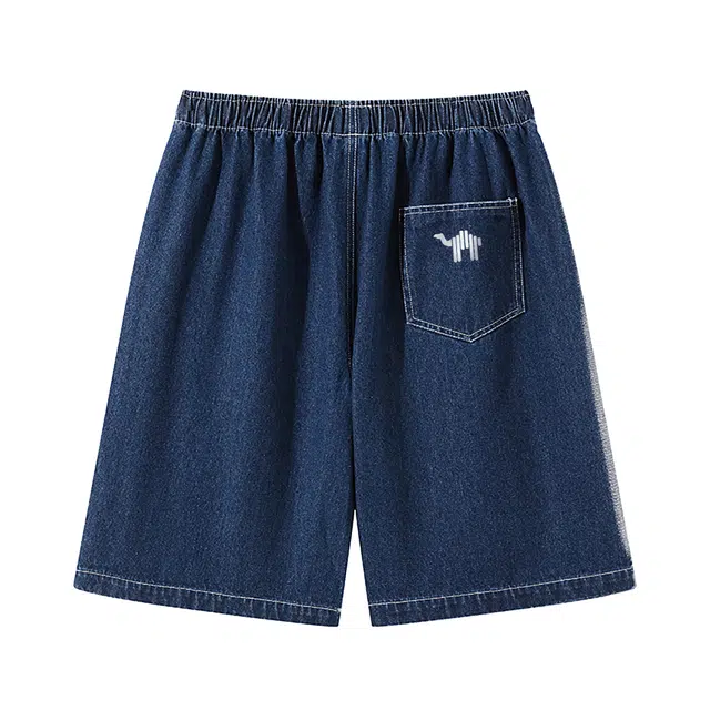 领航骆驼 户外日常通勤高街拼色水洗做旧宽松百搭垂感直筒牛仔短裤 男女同款