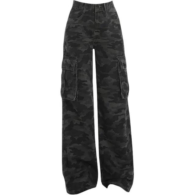 拾籍 复古多口袋高腰宽松女夏季时尚百搭垂感工装裤 女款