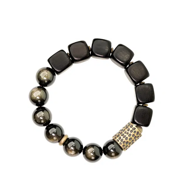 宣华意 新中式个性混搭单圈 黑曜石 手串 男女同款情侣款