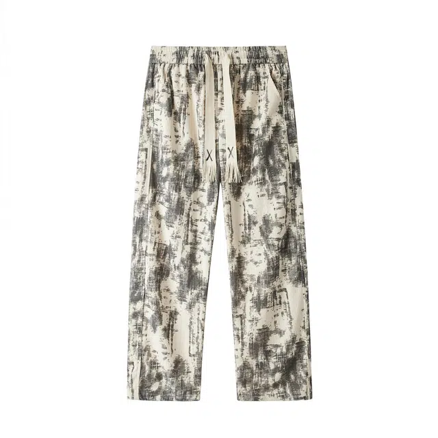 零氏 夏季港风速干凉感潮流时尚扎染设计结构空调裤高街潮牌宽松百搭舒适抗皱耐磨直筒阔腿冰丝裤休闲裤 男女同款