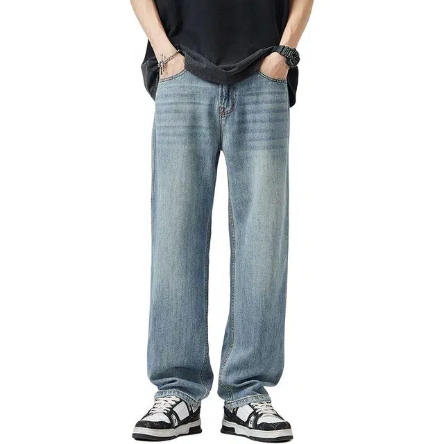 童先森 直筒薄款美式潮牌宽松休闲牛仔裤 男款