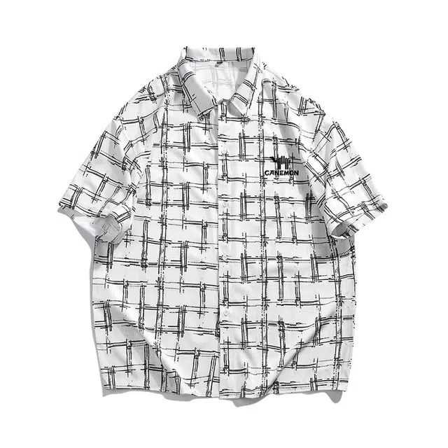 领航骆驼 高街格子日常休闲百搭翻领小清新短袖衬衫 男女同款