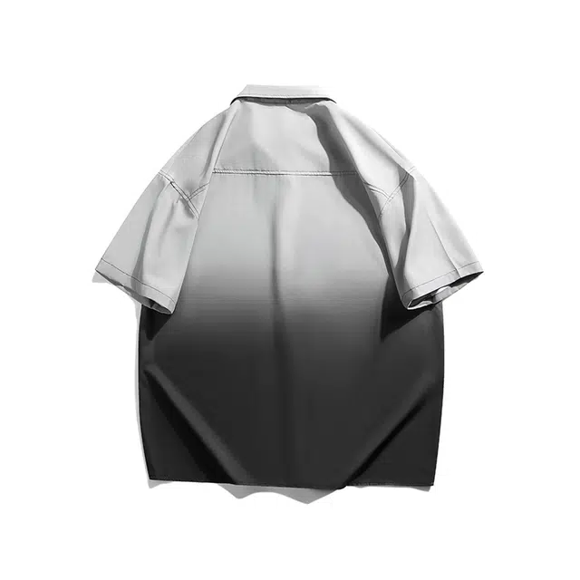 领航骆驼 渐变高级感个性潮流潮牌重水洗日常通勤透气舒适时尚港风高街短袖衬衫 男女同款