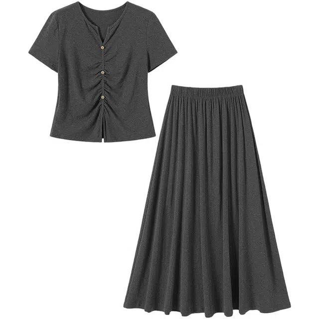 她池 上衣搭半身裙两件套时尚休闲裙装套装 女款