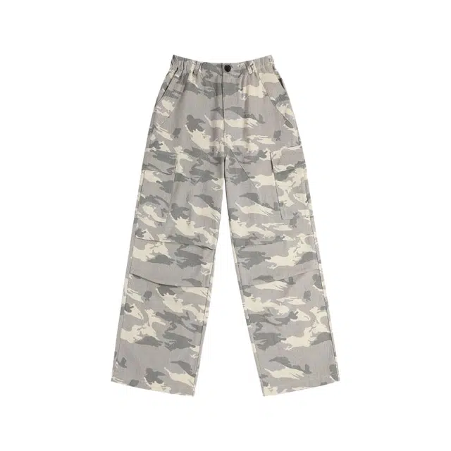 桴生 美式洗水做旧大口袋阔腿低腰宽松迷彩工装裤休闲裤 女款