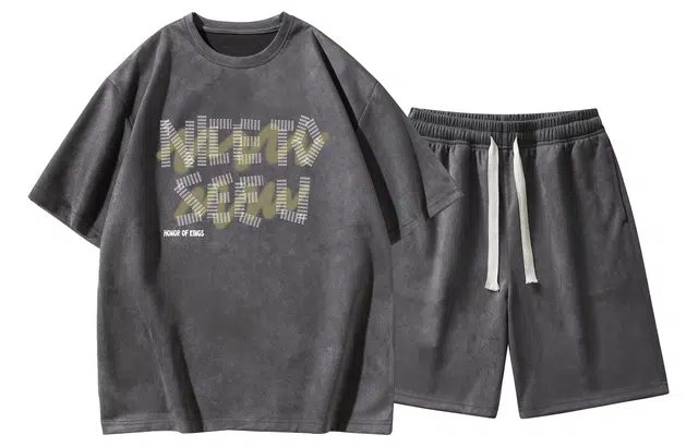 王者荣耀 美式麂皮绒创意字母上衣五分抽绳短裤两件套宽松舒适透气亲肤高街痞帅少年感无性别时尚百搭休闲运动套装 男女同款