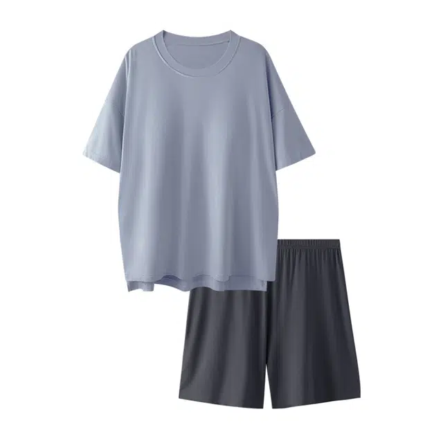 欧诗帛 夏季女带胸垫莫代尔冰丝韩版高颜值短袖宽松家居服可外穿睡衣套装 女款