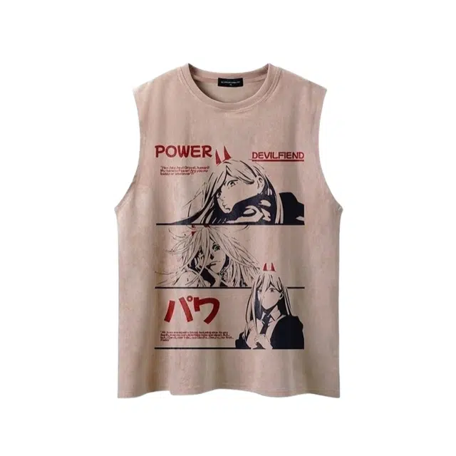 大格子与黑猫 美式复古圆领嘻哈人物印花宽松高街潮牌坎肩背心 男款