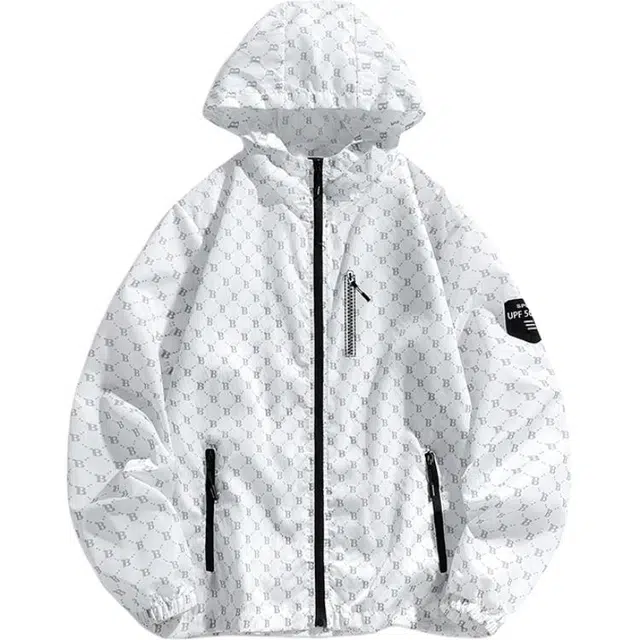 识恩 潮流学院风轻薄满印字母连帽长袖 防紫外线透气防水速干防晒服 女款