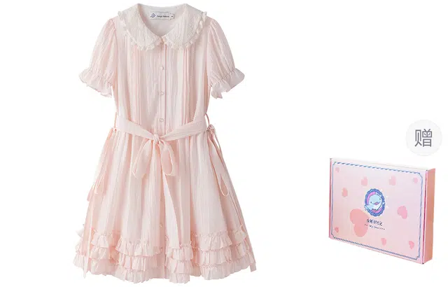 东鲸岁时记 纯色舒适休闲百搭短袖连衣裙 女款 礼盒装 粉色