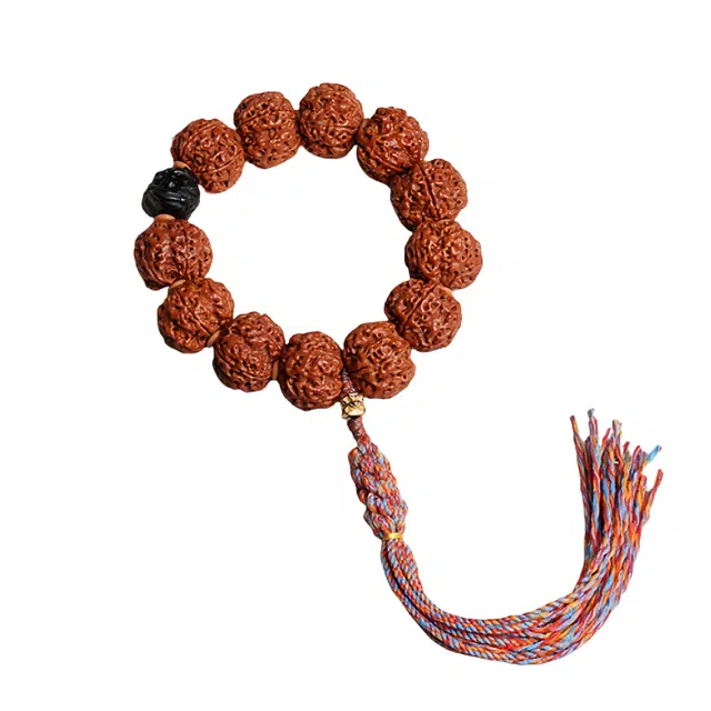 宣华意 新中式国风盘玩原籽佛珠文玩配饰醒狮藏式流苏 吉祥如意#好运 金刚菩提 手串 男款