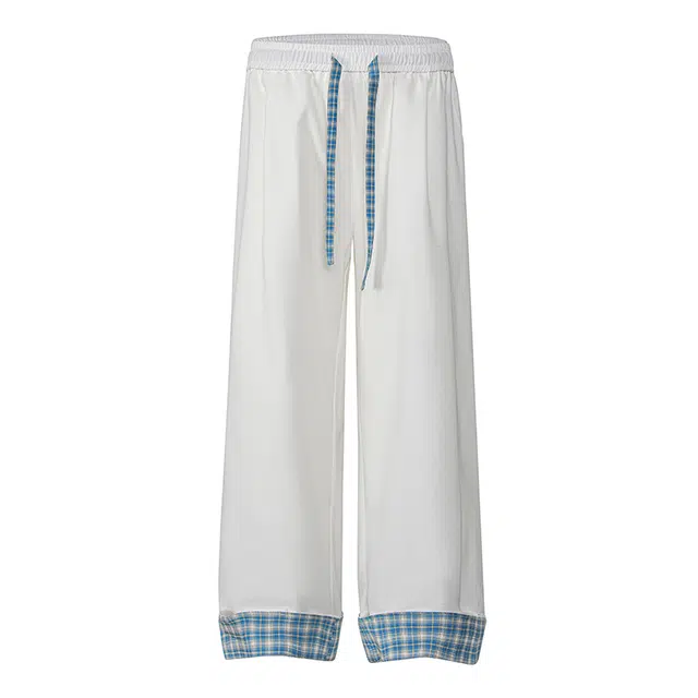 欧路得 美式格子拼接垂感女男夏季薄款宽松透气速干裤直筒堆叠长裤休闲裤 男款