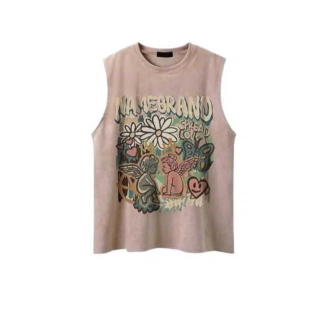 大格子与黑猫 复古趣味印花坎肩美式运动背心 男款