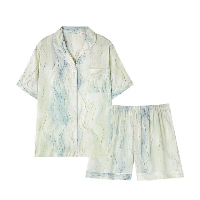 俏韵 甜美风翻领宽松短袖家居服可外穿睡衣套装 女款