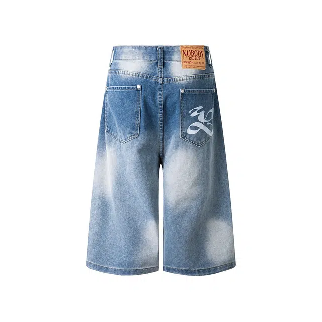 拓菲 美式复古水洗破洞七分夏季宽松百搭小众做旧直筒牛仔短裤 男女同款