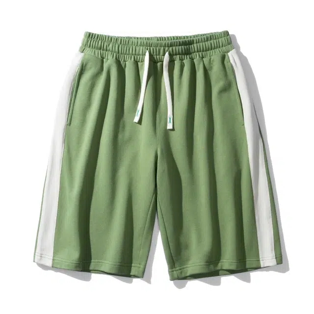 爱肯 美式街头高街户外基础款侧边拼接撞色字母印花无性别主义透气宽松排汗凉感抽绳直筒五分休闲短裤 男女同款