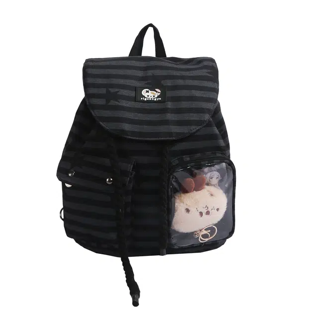 笛贝嘉 韩版时尚条纹星星学生百搭通勤多用 黑色 布 痛包 女款