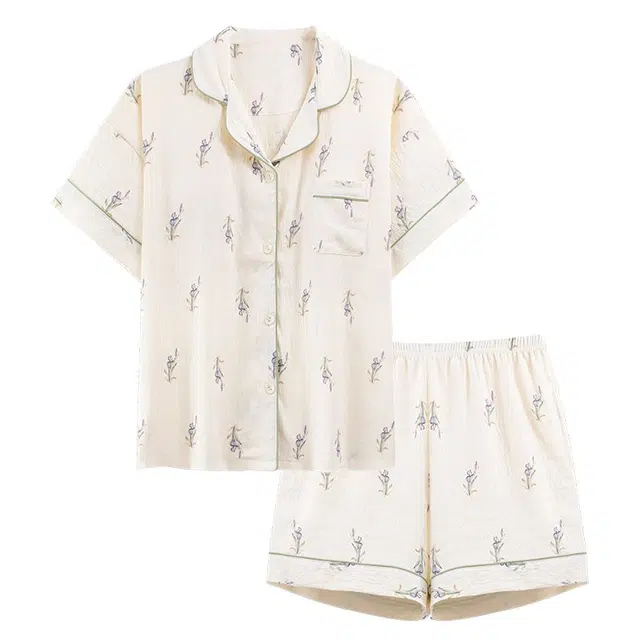 俏韵 翻领舒适甜美短袖薄款家居服可外穿三分裤夏季睡衣套装 女款