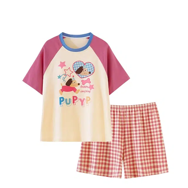 俏韵 圆领卡通甜美风短袖家居服可外穿睡衣套装 女款