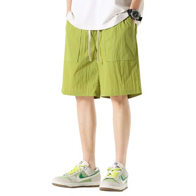 顶峰保罗 直筒宽松百搭拼接纯色五分休闲短裤 男女同款